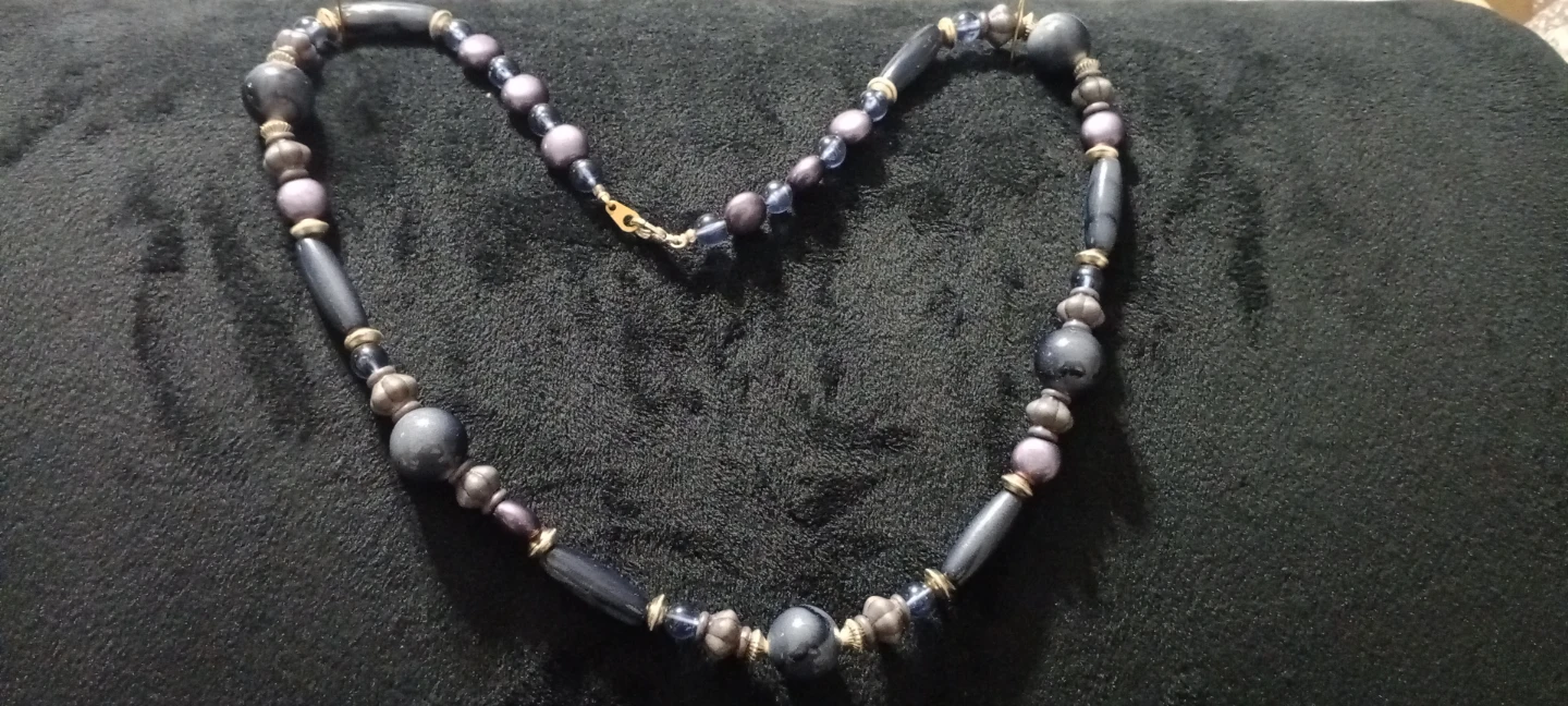 Beaded Necklace with Purple and Blue Stones