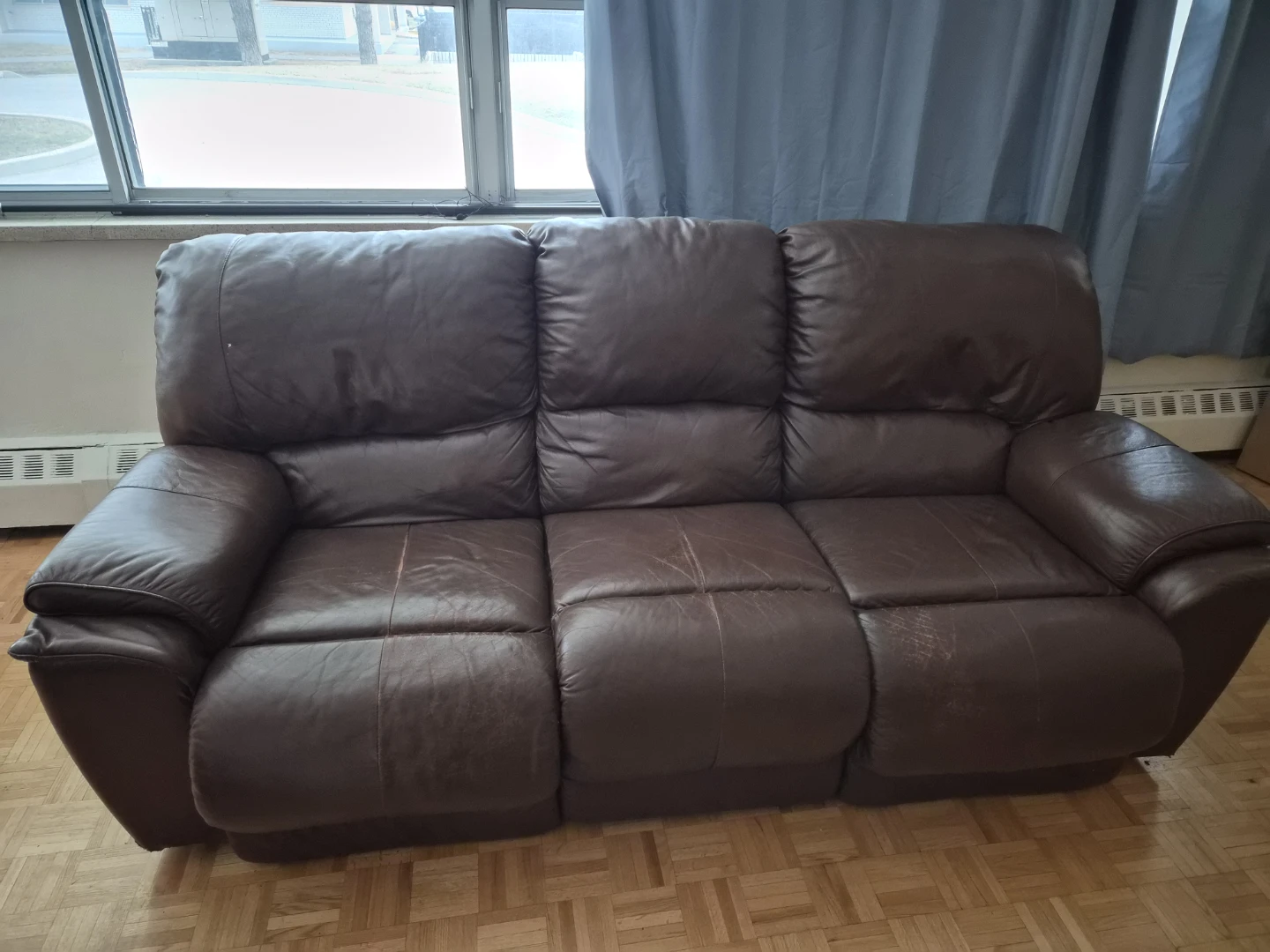 Brown Leather 3-Seater Reclining Sofa