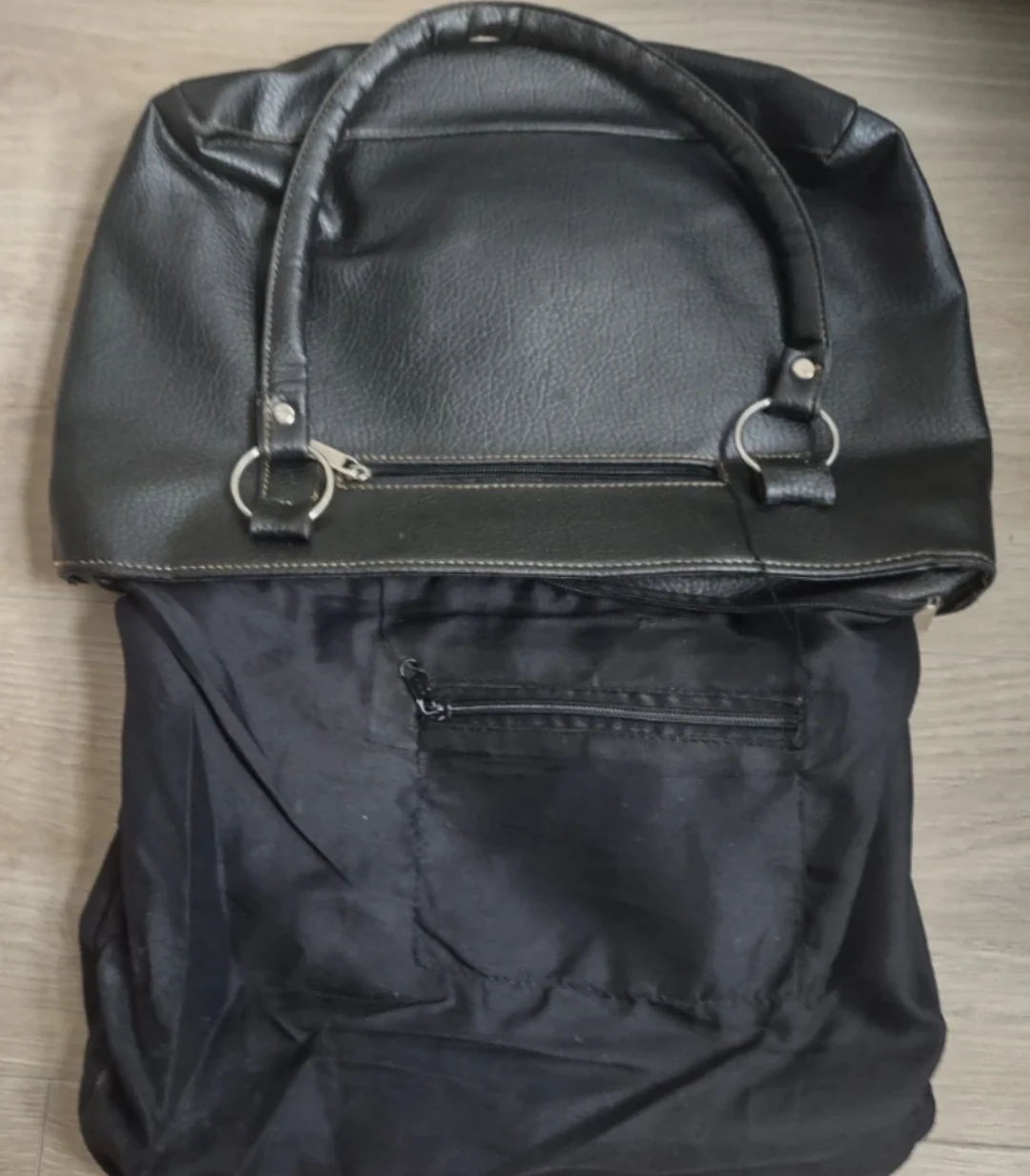 Black Faux Leather Tote Handbag