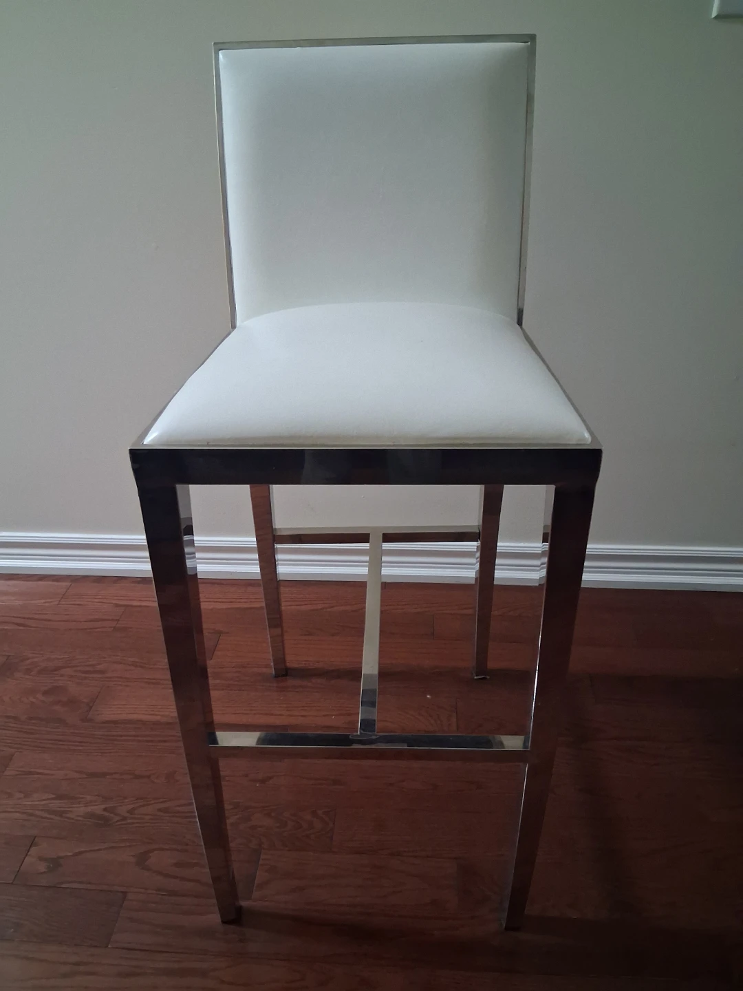 2 White Leather Bar Stools with Chrome Frame - photo 2