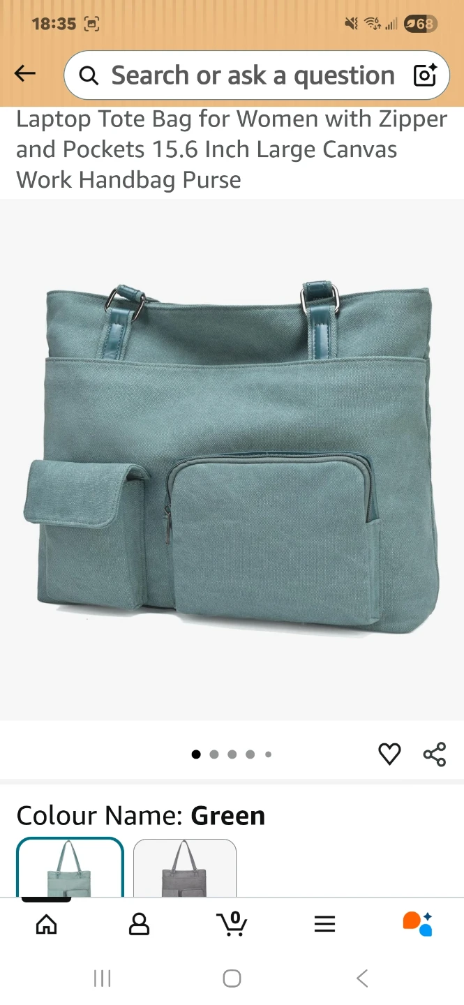 Green Laptop Tote Bag for Women - 15.6 Inch Canvas Work Handbag