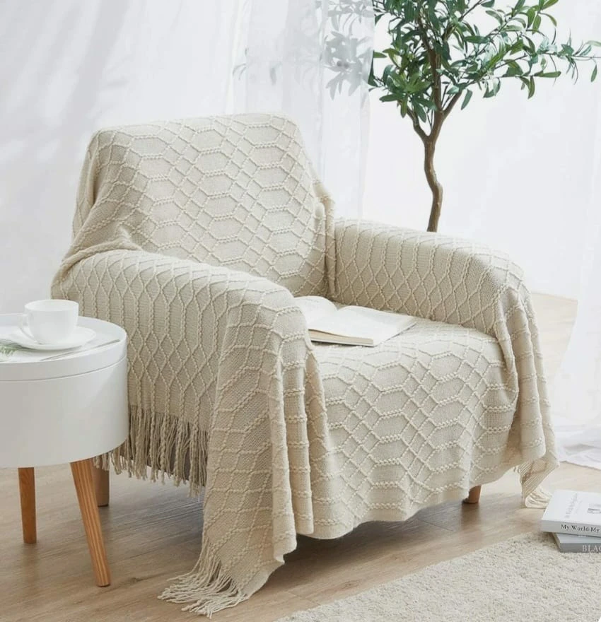 🧶 60x80 inches Knitted Throw Blanket with Fringe - photo 2