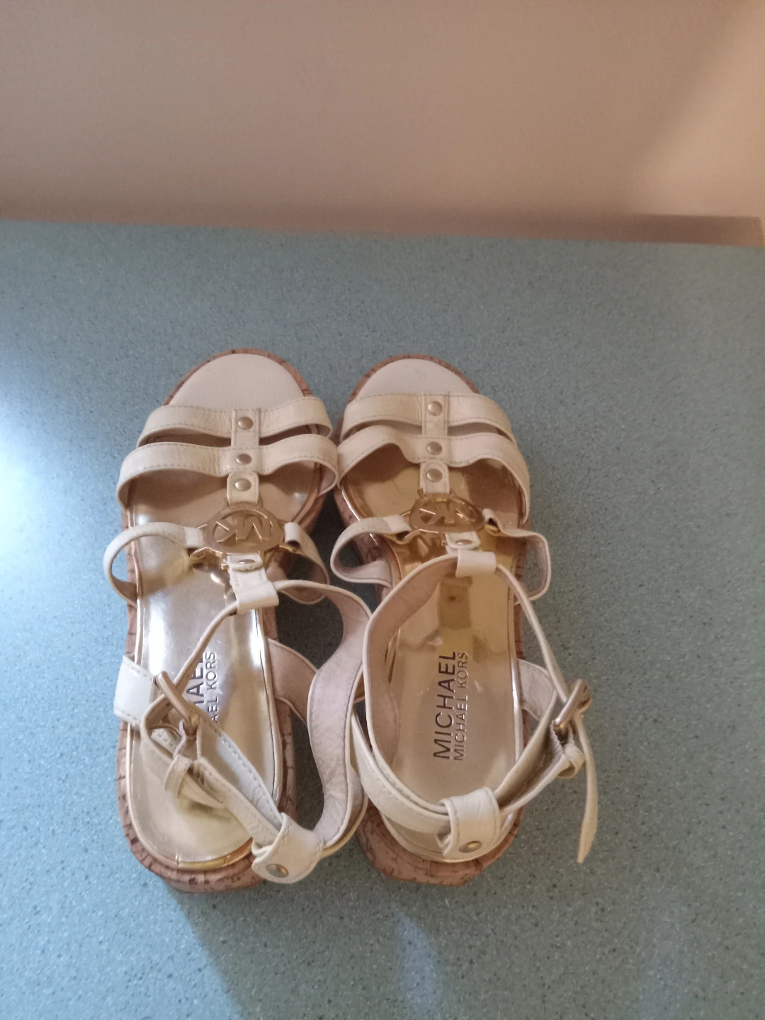 Michael Kors Beige Leather Platform Wedge Sandals - photo 2