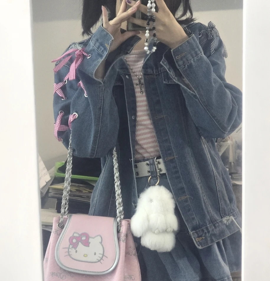 MOCOLOCO Denim Jacket with Ribbon Lacing
