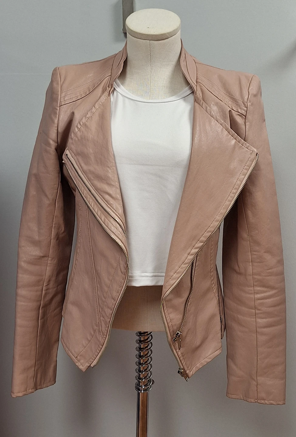 Pink Faux Leather Moto Jacket