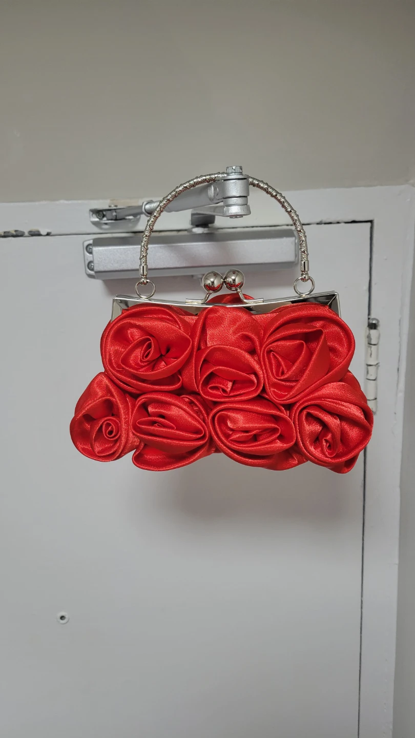 PROM BAG Red satin clutch purse with rose embellishments