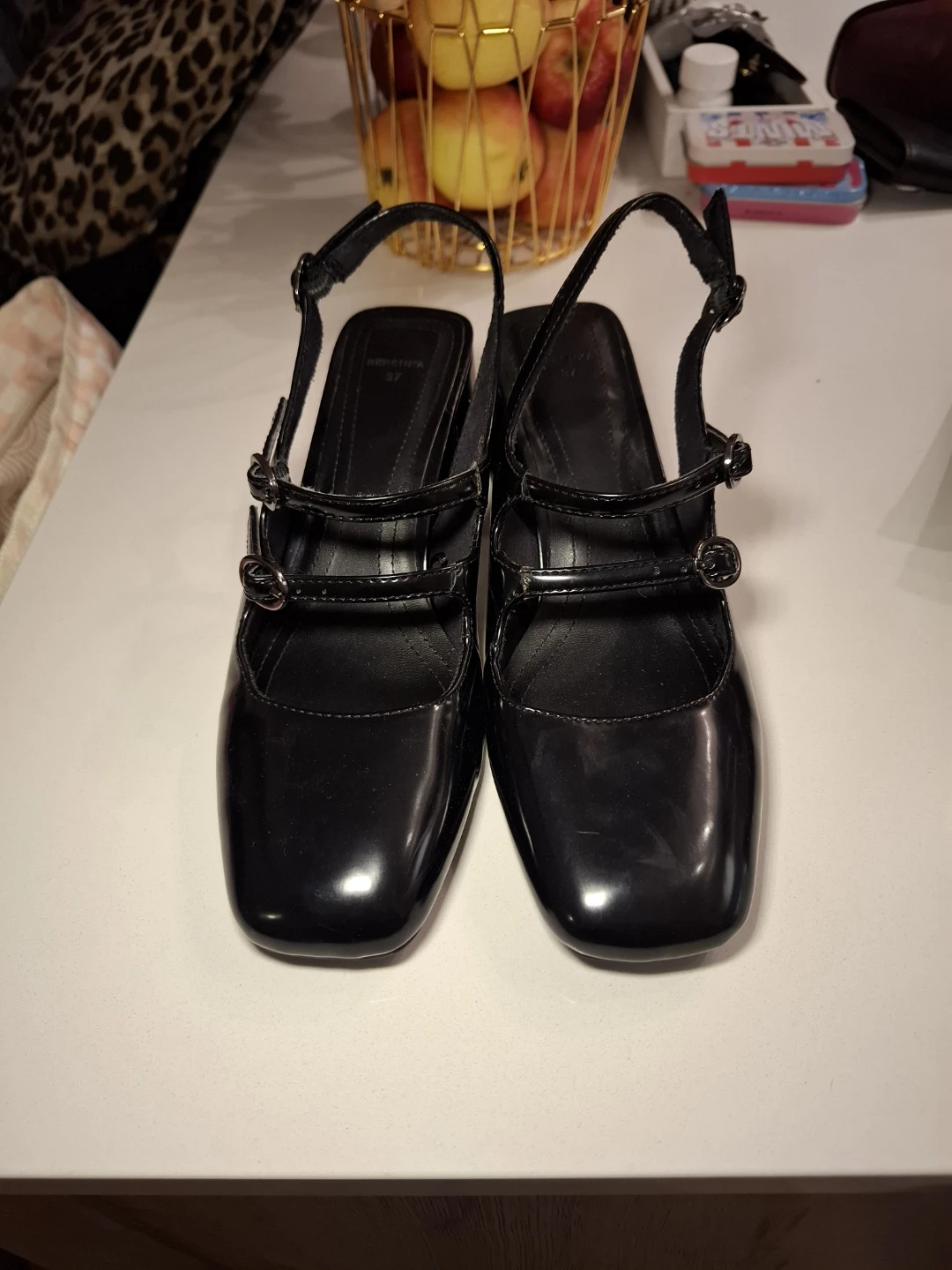 Black Patent Mary Jane Block Heels Size 37