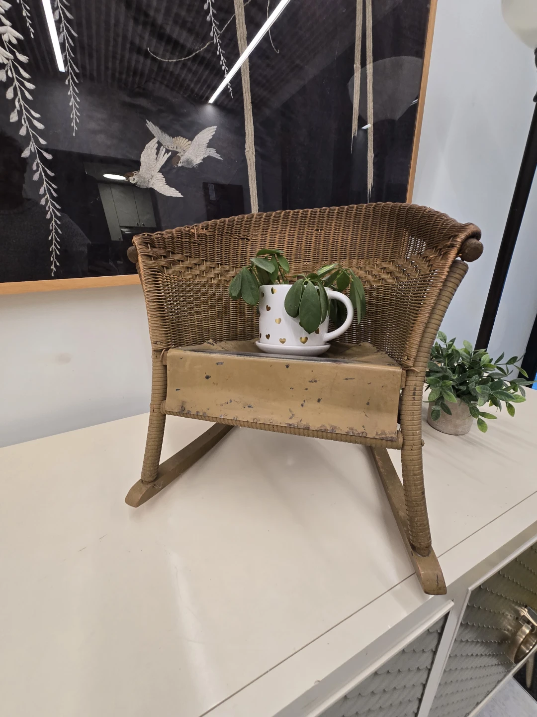 Vintage Bohemian Rocking Chair Plant Stand