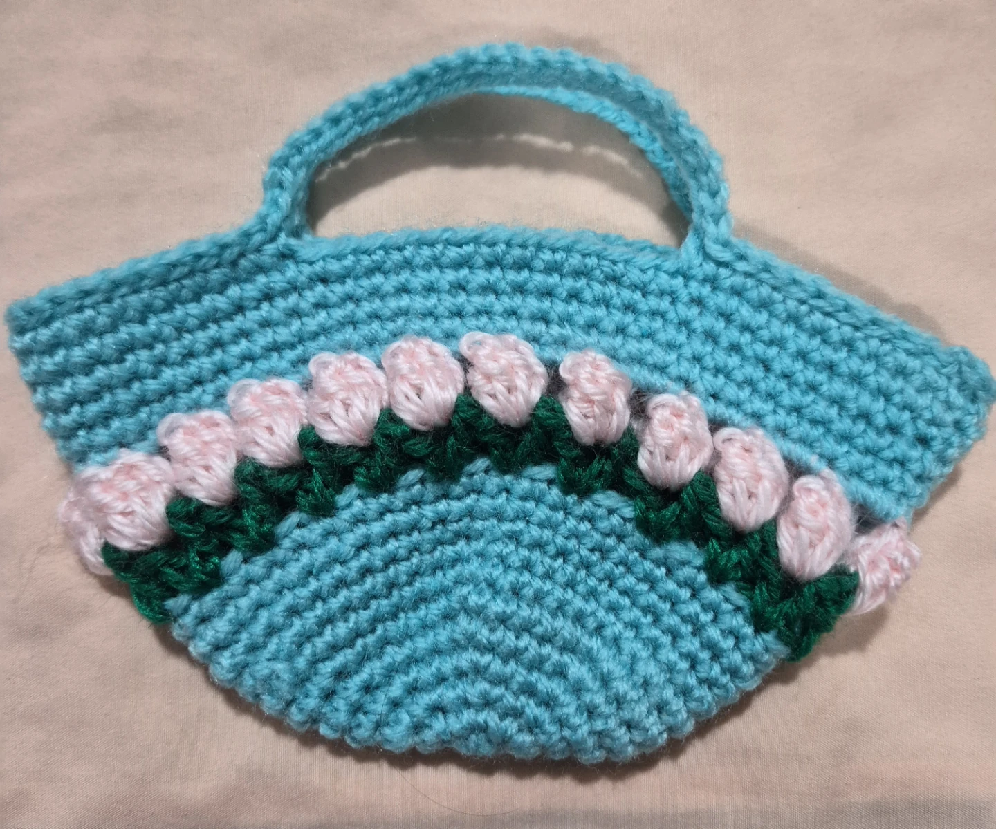 Handmade Crochet Bag with Pink Flowers