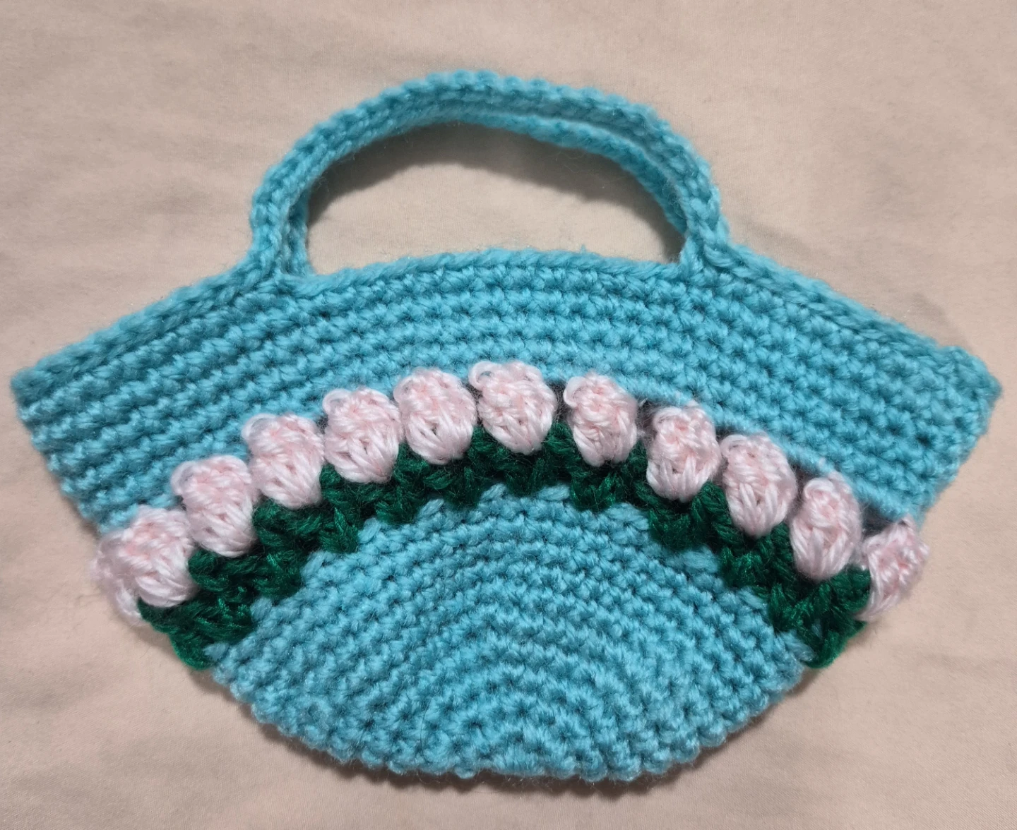 Handmade Crochet Bag with Pink Flowers - photo 2