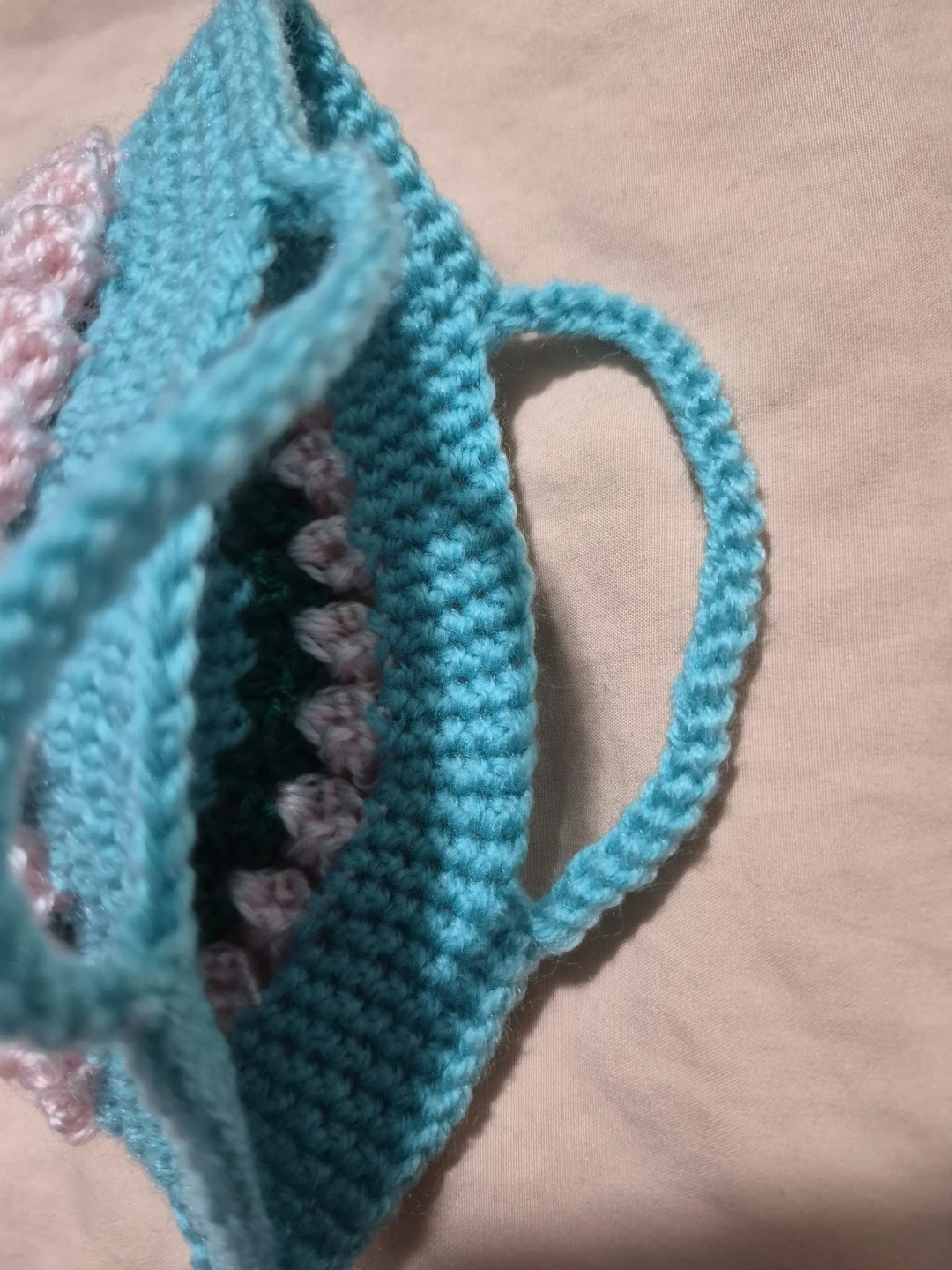 Handmade Crochet Bag with Pink Flowers - photo 3