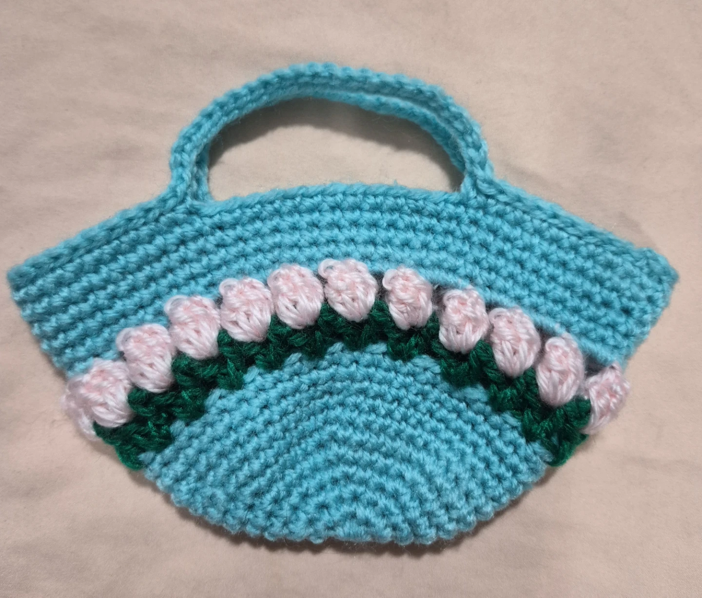 Handmade Crochet Bag with Pink Flowers - photo 4
