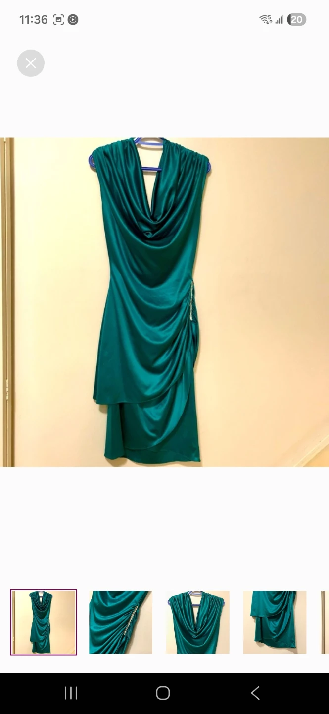 Algo Teal Ruched Detail Dress with Rhinestones