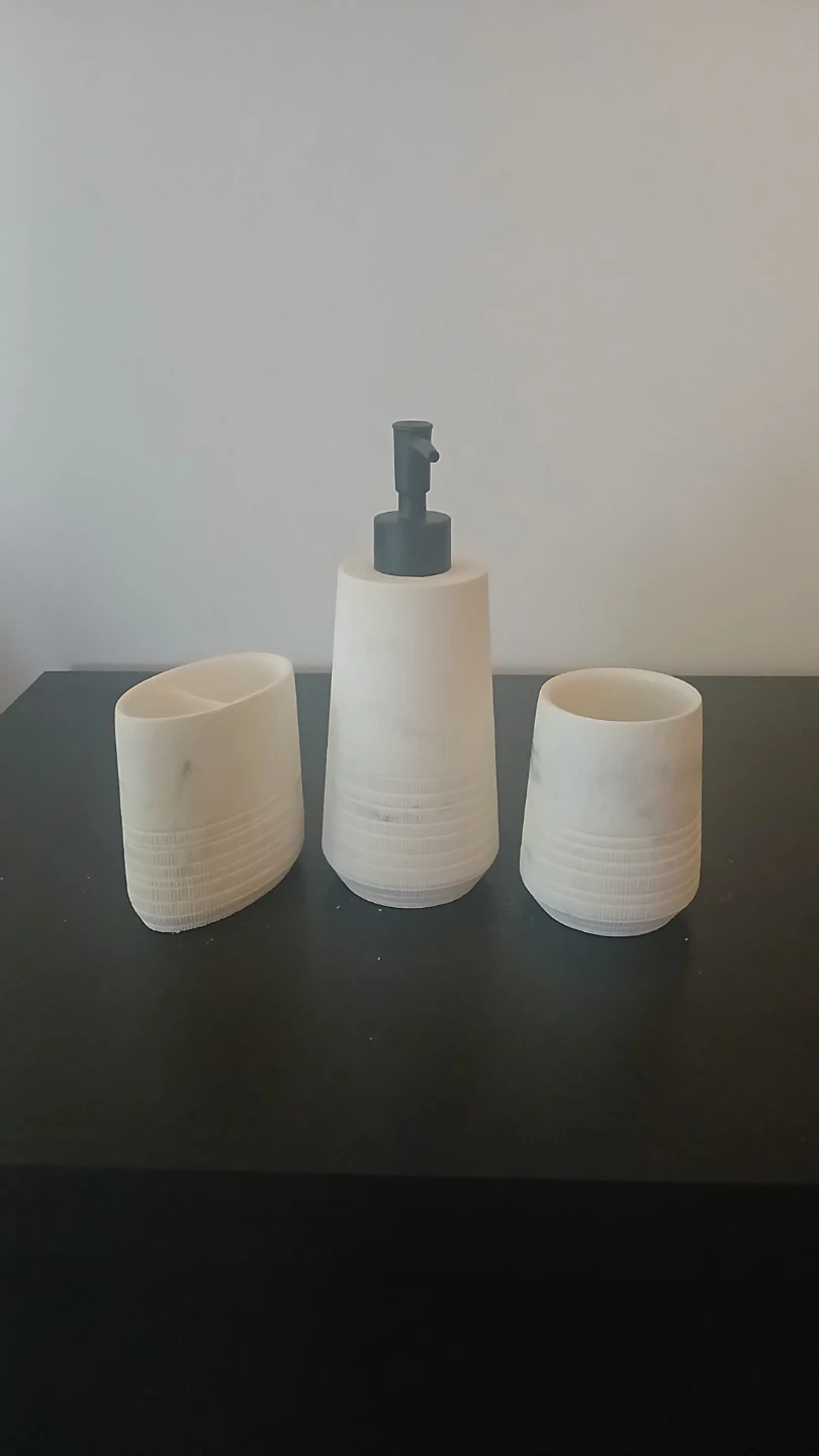 3-Piece Bathroom Set - Soap Dispenser, Toothbrush Holder, Cup