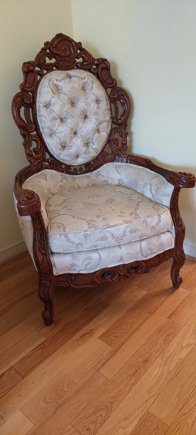 Vintage Ornate Wood and Upholstered Sofa Set - photo 2
