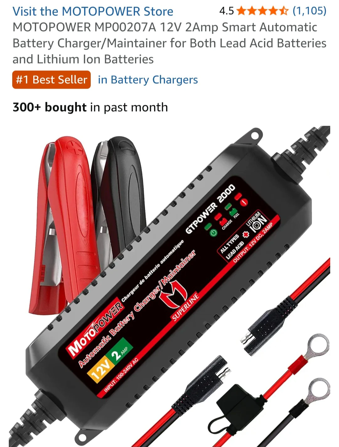 MOTOPOWER MP00207A Battery Charger/Maintainer - photo 2