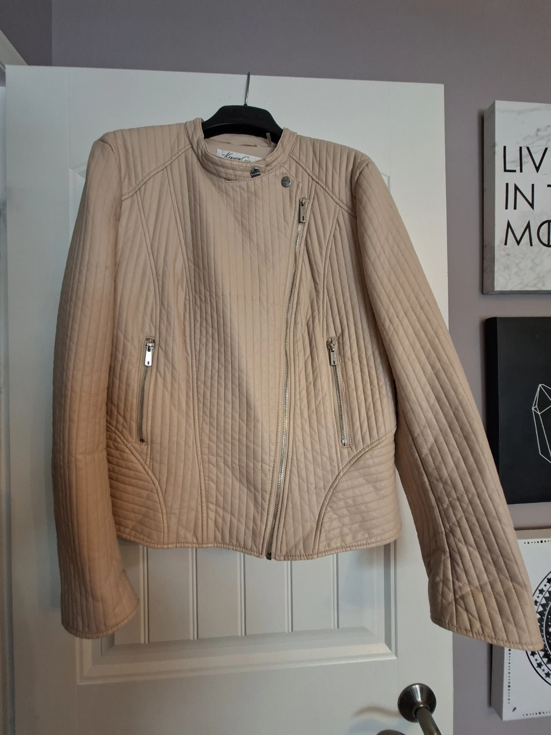 Kenneth Cole Quilted Faux Leather Moto Jacket - Cream/pink XL - photo 2