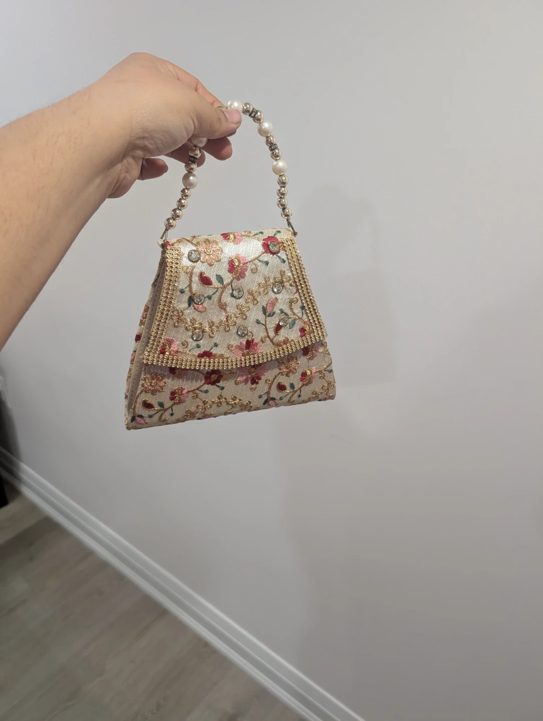 Embroidered Clutch Bag with Pearl Handle - photo 2