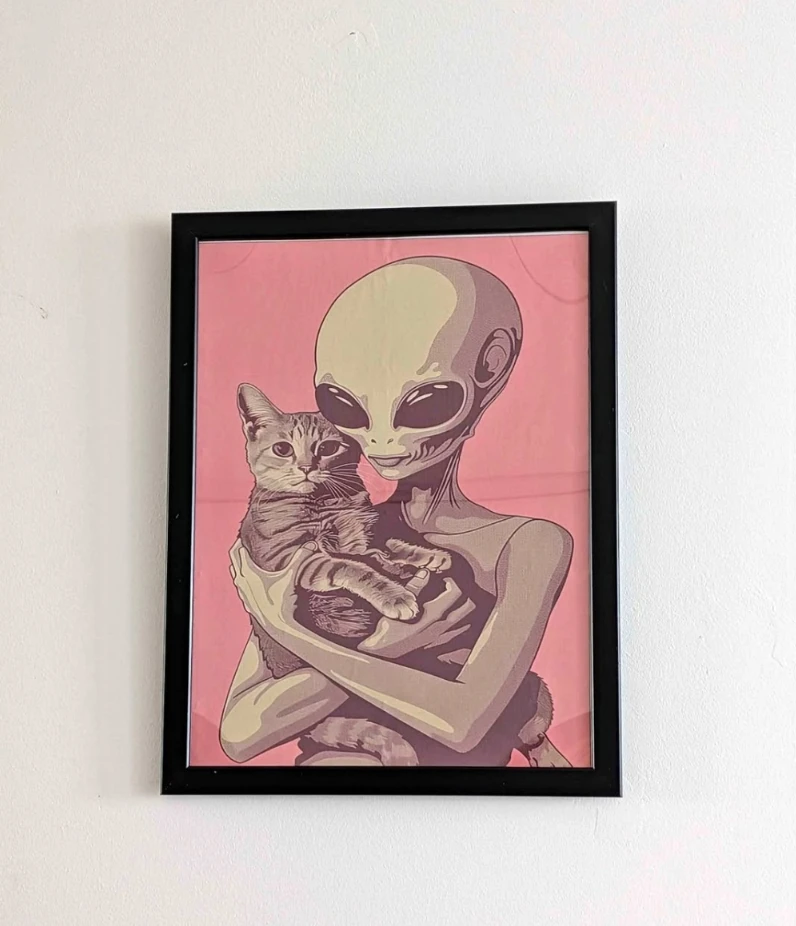 Framed Print: Alien Holding a Cat