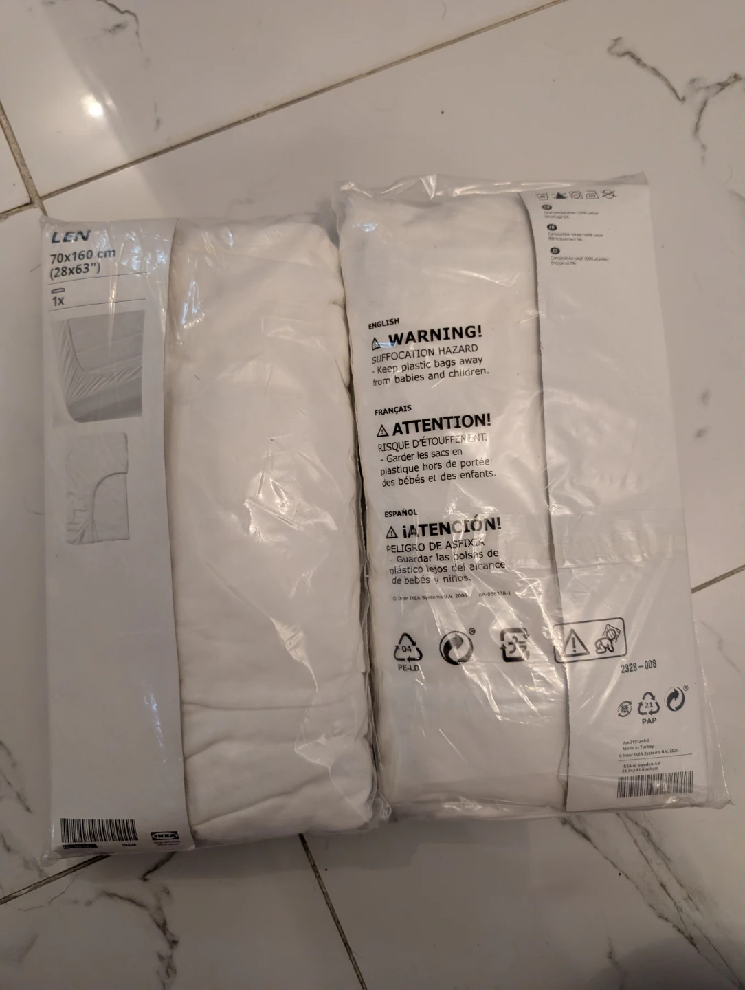 Bnip IKEA LEN Fitted Sheets - 70x160 cm (White) - Set of 2 - photo 2