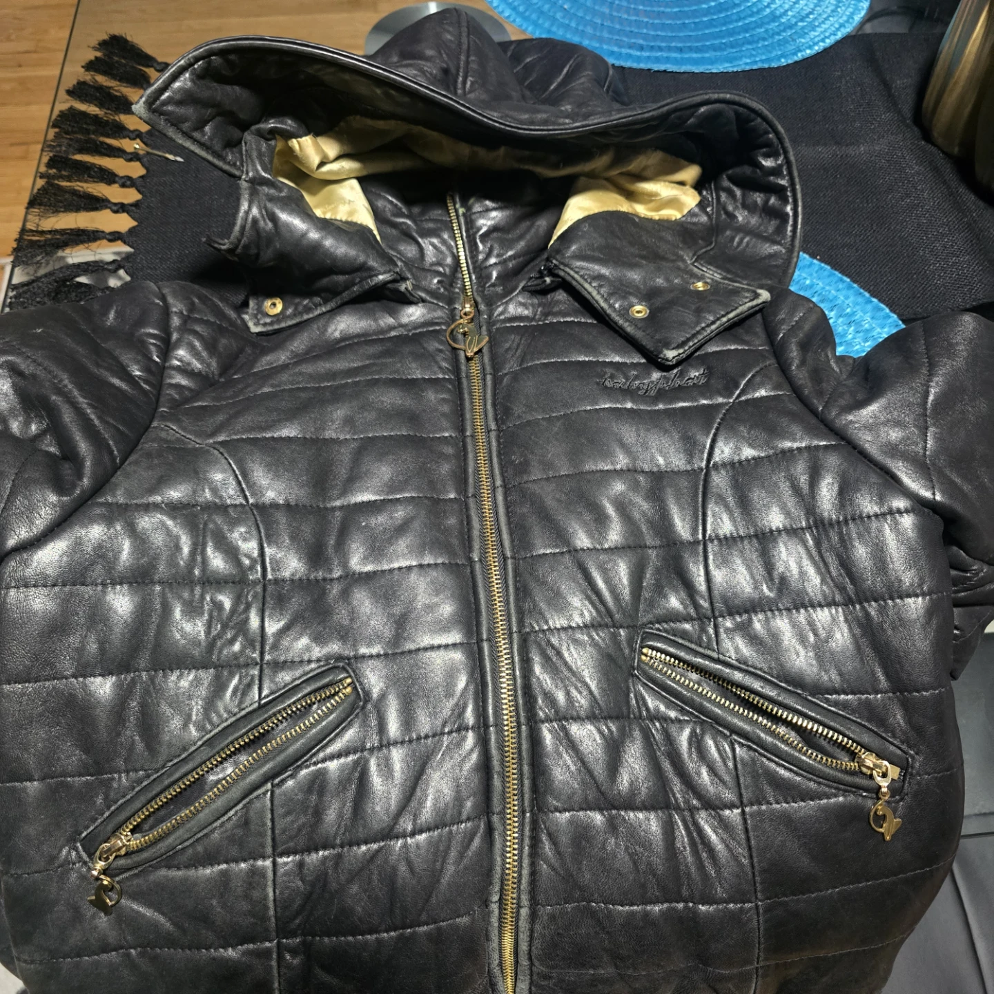 BABY PHAT  Black Quilted Leather Jacket with Hood - photo 3