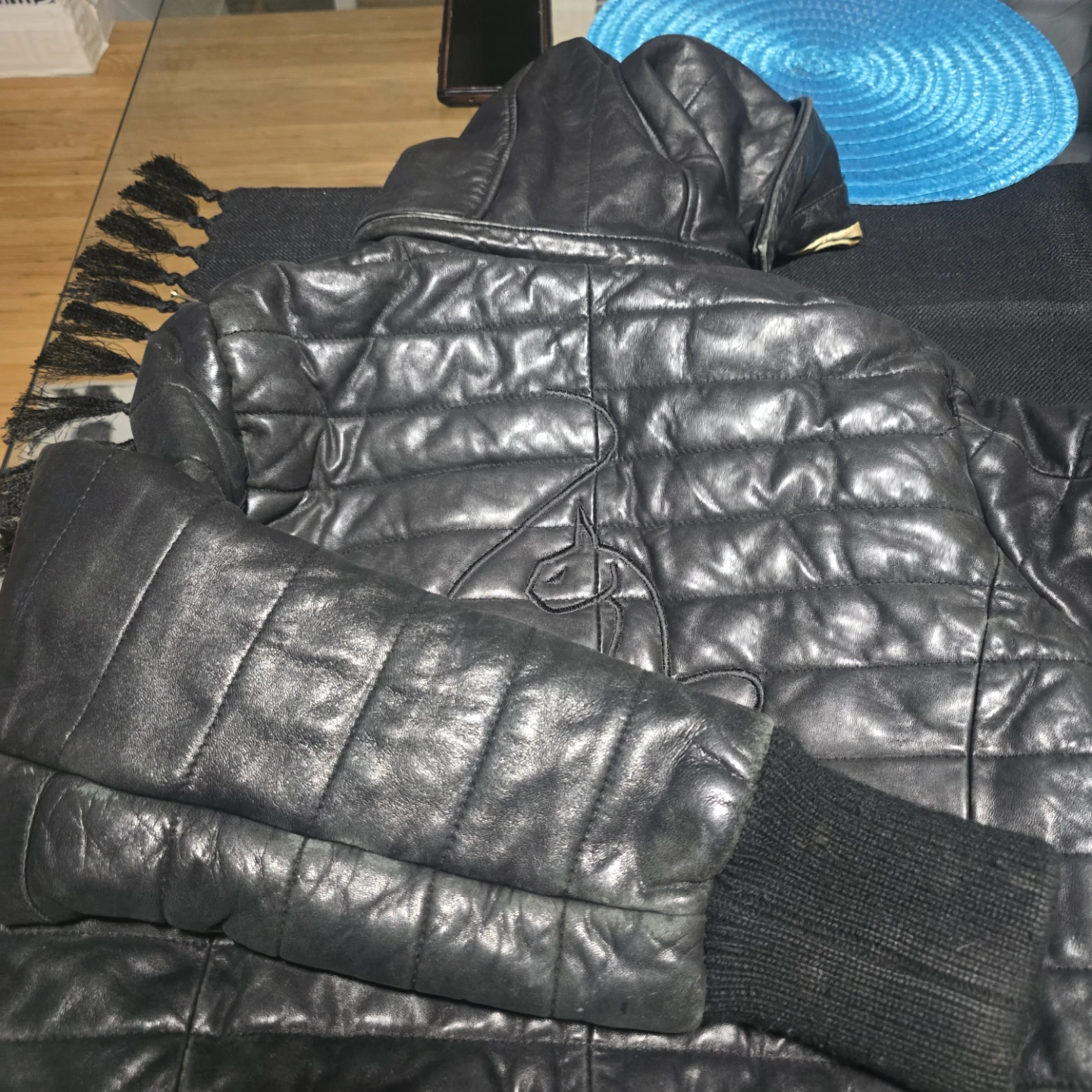 BABY PHAT  Black Quilted Leather Jacket with Hood - photo 5