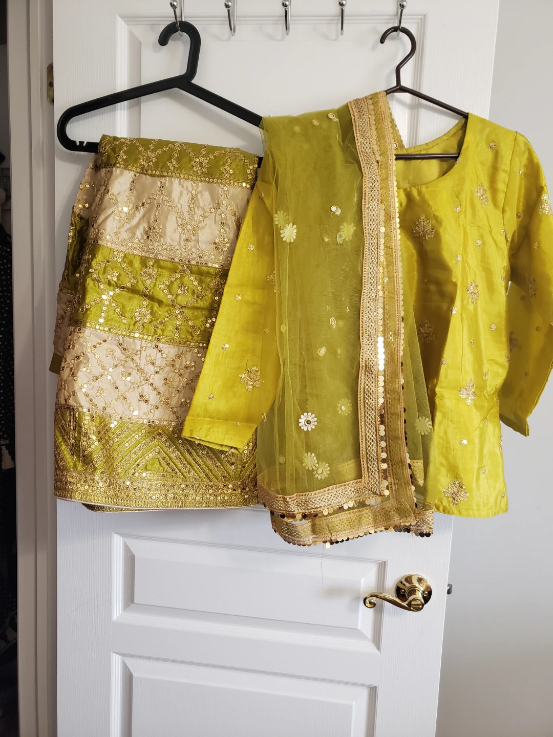 Green and Gold Sequined Indian Outfit
