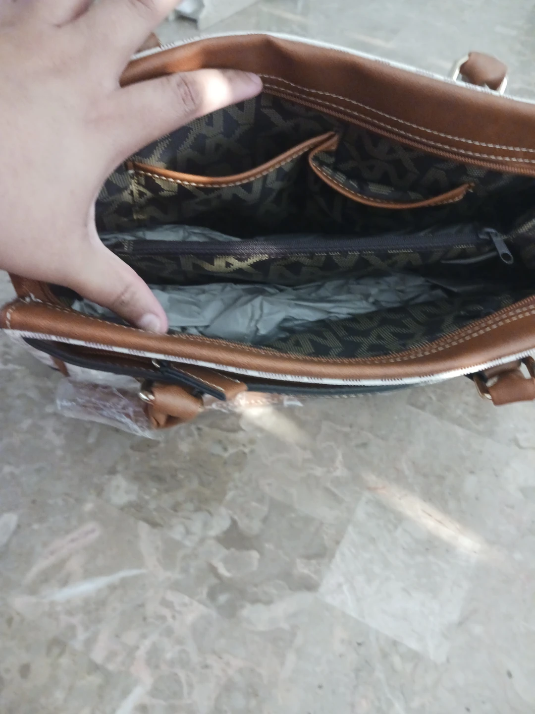 Women's Satchel Handbag - Brown and White Monogram - photo 2