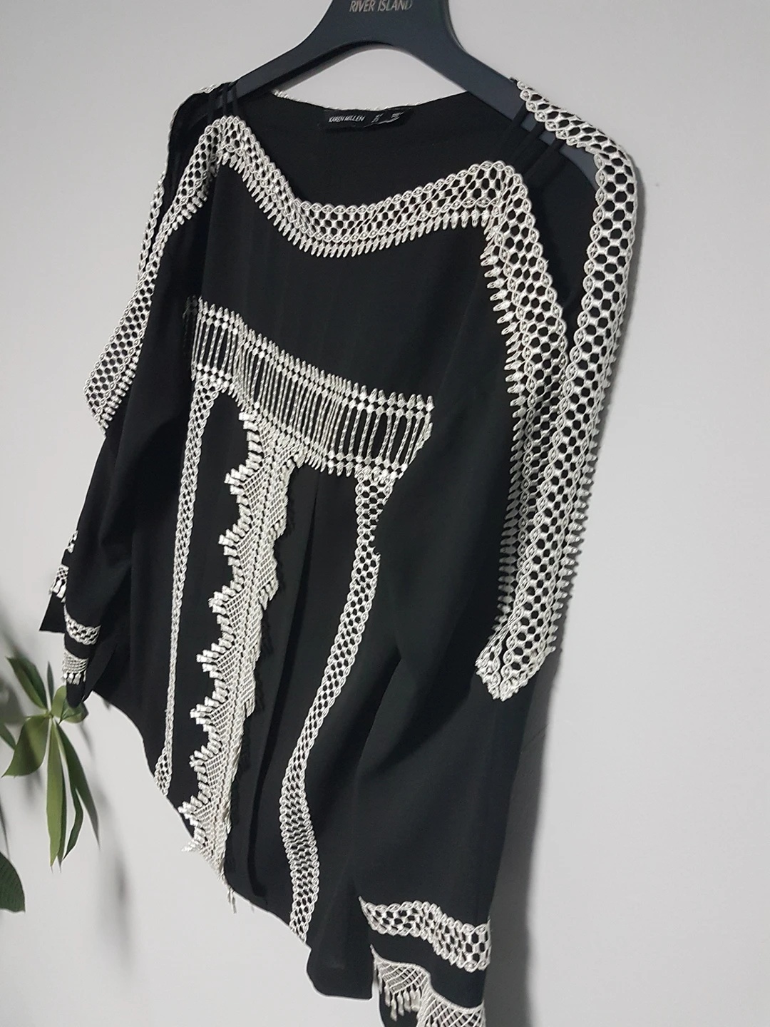 Karen Millen Black Embroidered Tassel Top - photo 2