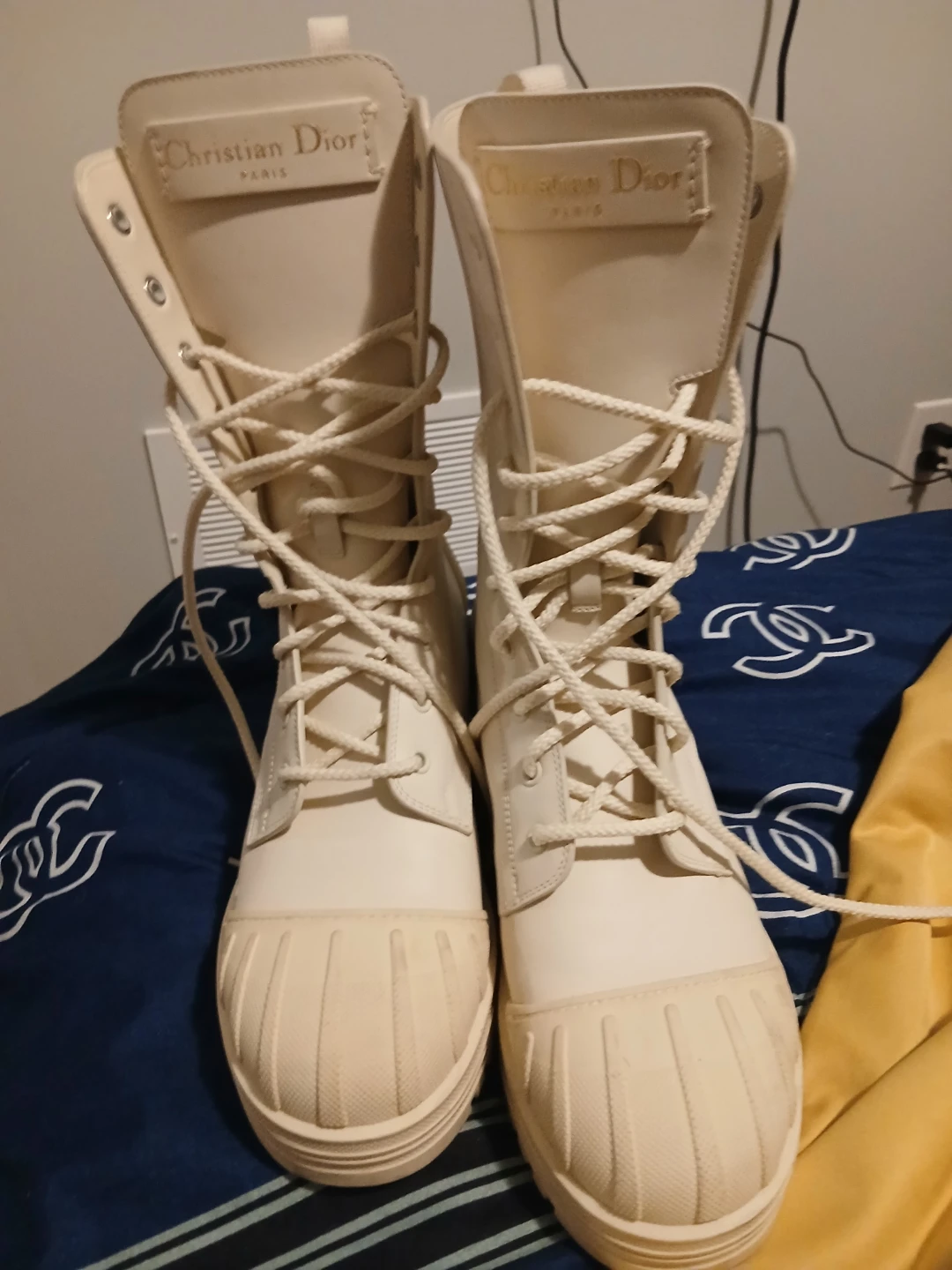 Christian Dior Paris White Lace-Up Combat Boots