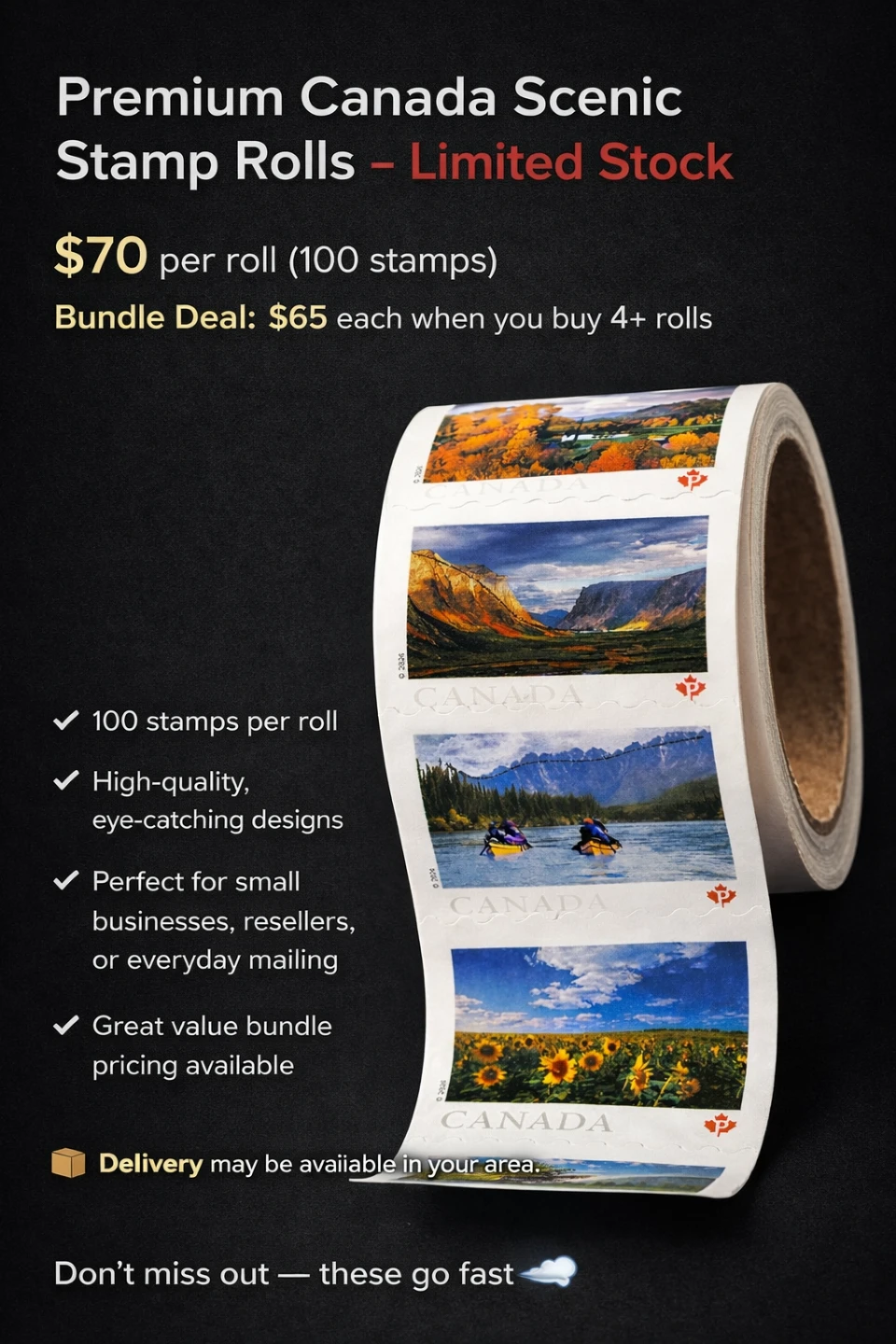 Canada Scenic Stamp Rolls - 100 Stamps per Roll