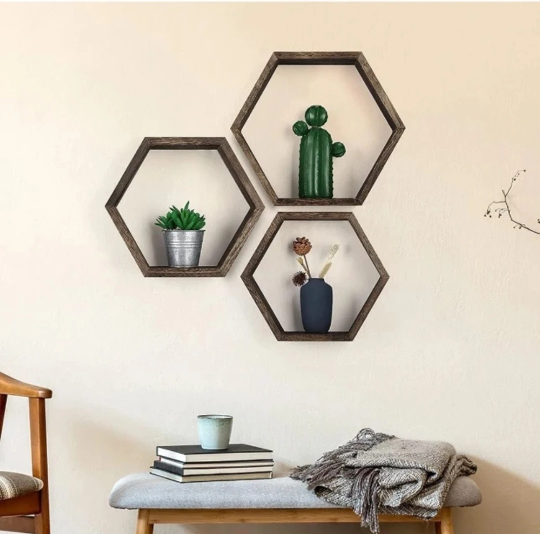 Set of 3 Hexagon Wall Shelves