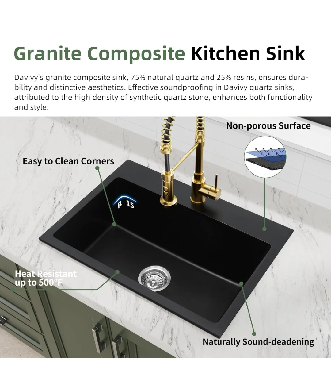 Davivy Granite Composite Kitchen Sink - Black - photo 4
