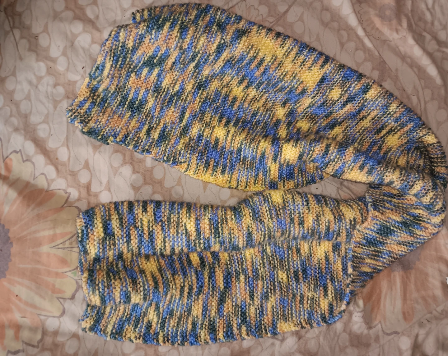 Hand-Knit Scarf - Yellow, Blue, and Green