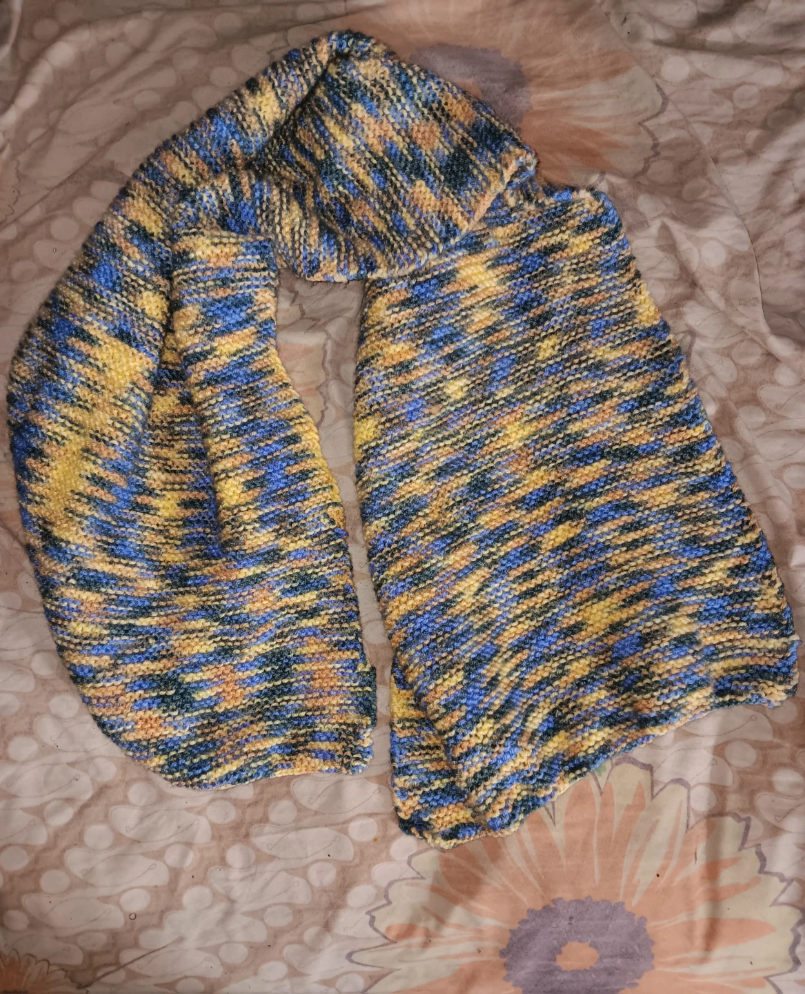 Hand-Knit Scarf - Yellow, Blue, and Green - photo 2
