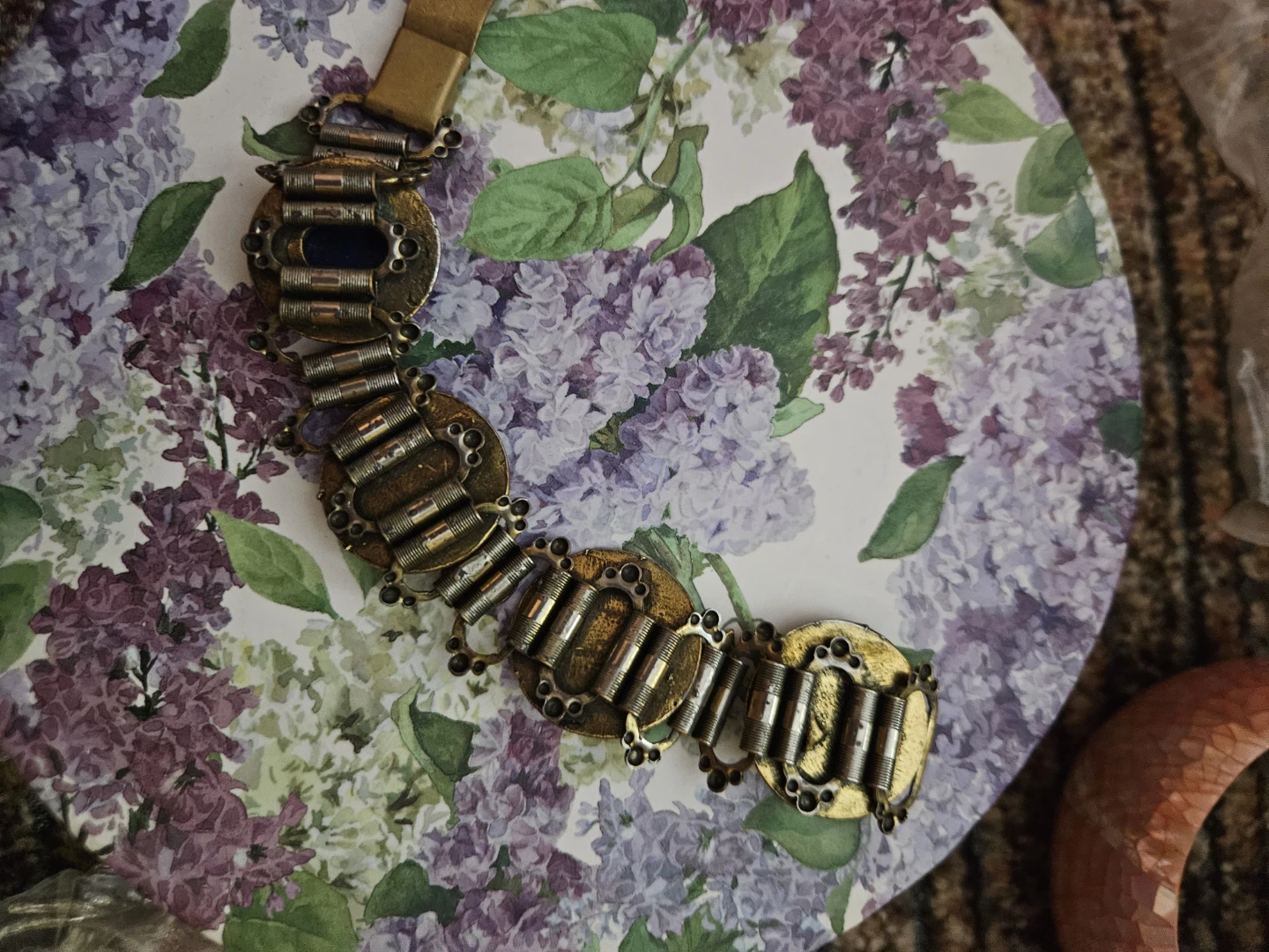 Vintage Ornate Bracelet with Blue Stone and Faux Pearls - photo 4