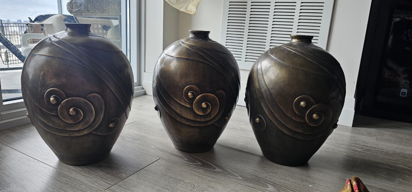 Set of 3 Decorative Bronze vases with Swirl Design - photo 2