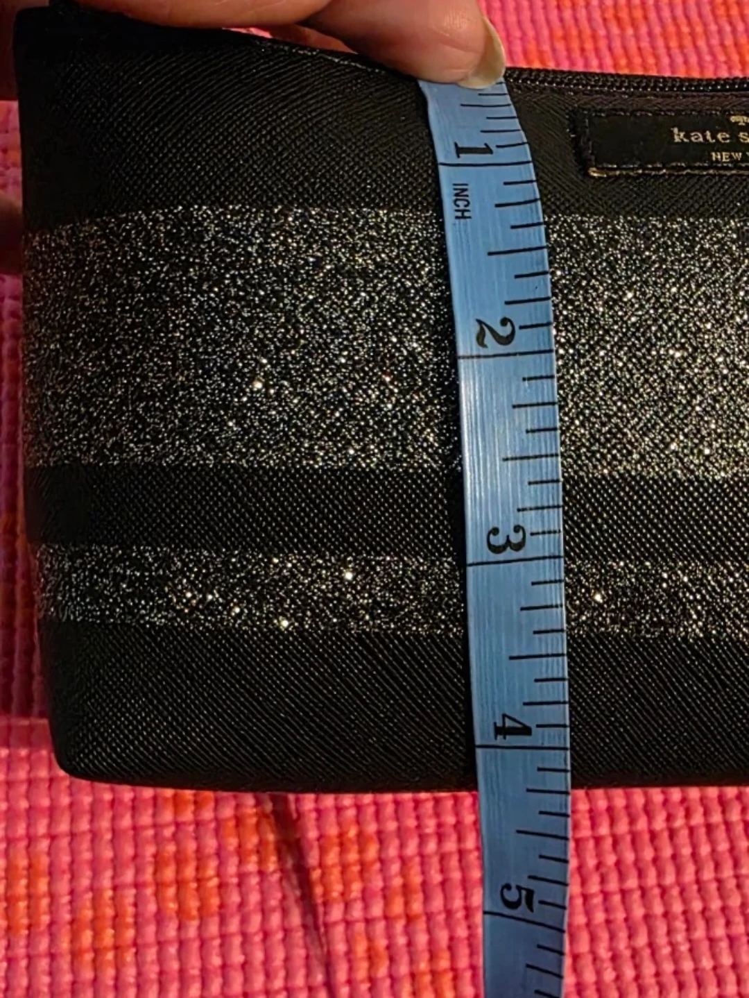 Kate Spade Black Glitter Stripe Cosmetic Bag - photo 5