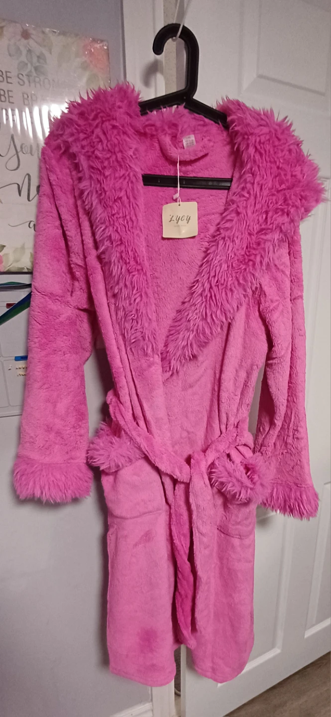LYCY - Pink fluffy robe with faux fur trim