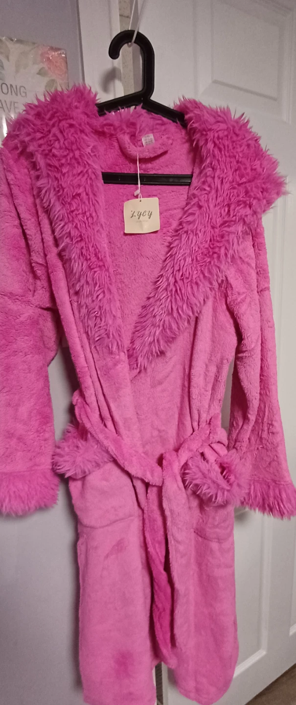 LYCY - Pink fluffy robe with faux fur trim - photo 4