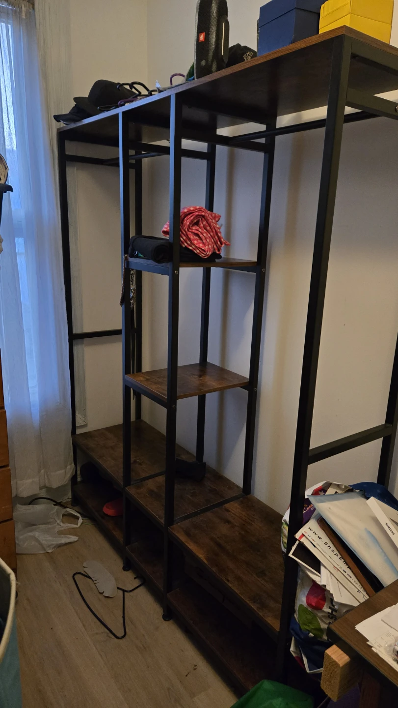 Rustic Wood and Metal Garment Rack with Shelves
