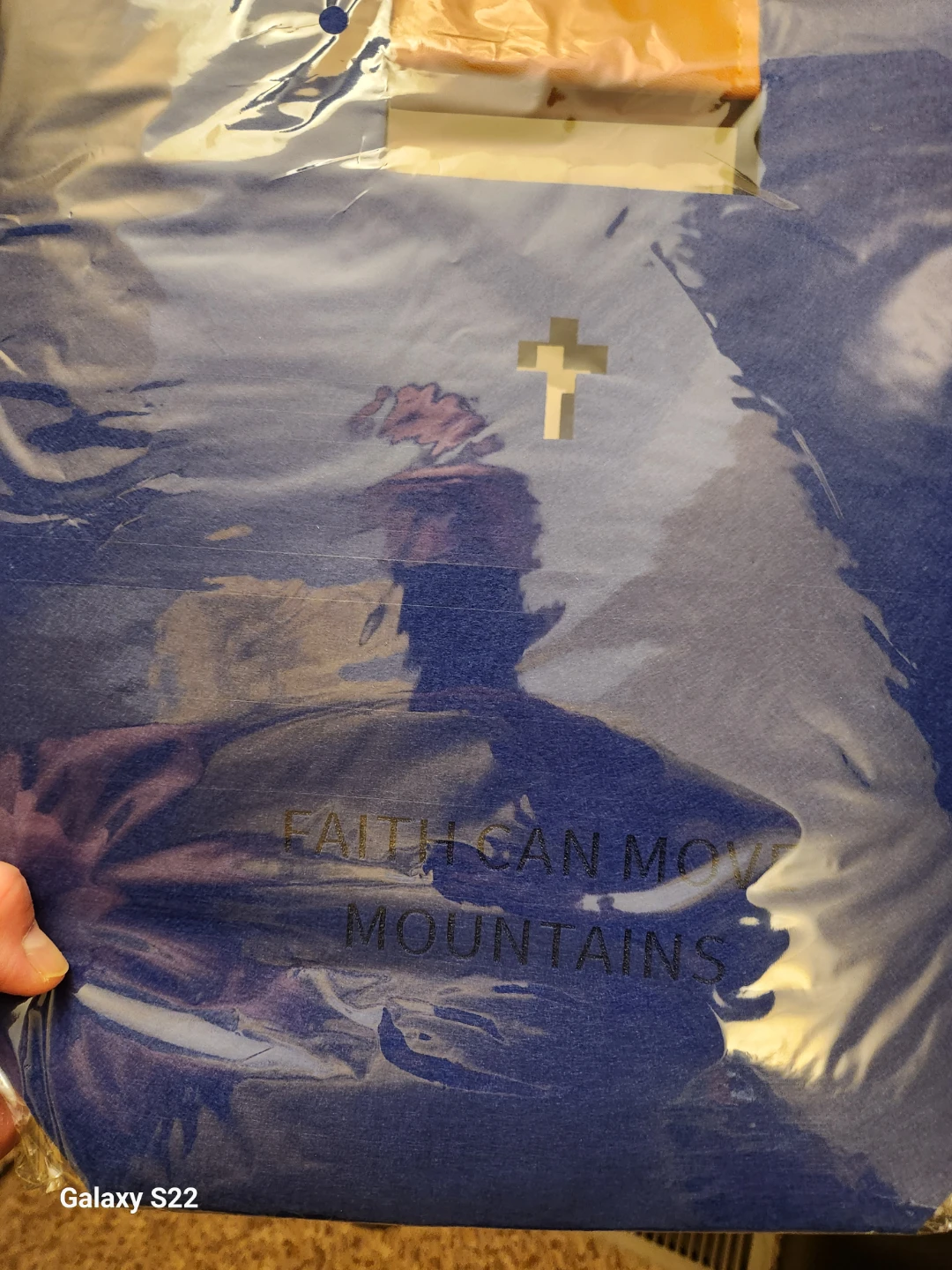 Blue Bible Cover with Cross and Inspirational Quote - photo 3
