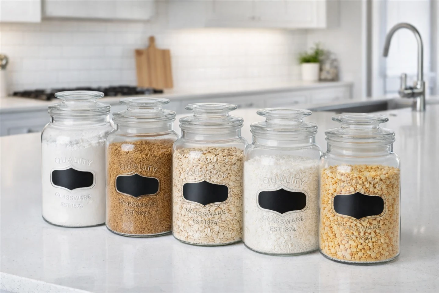 5 Glass Jars with Chalkboard Labels