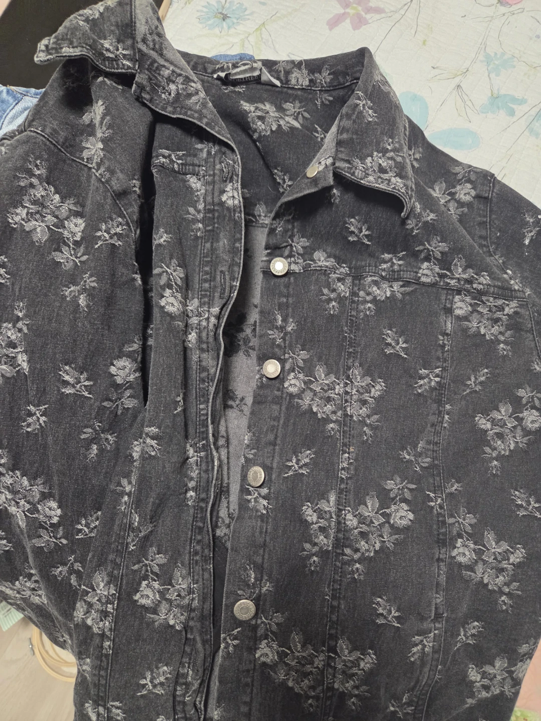 Dark Wash Floral Denim Jacket