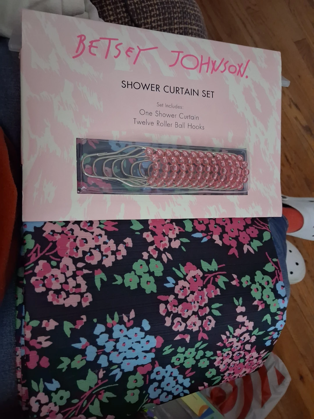 Betsey Johnson Shower Curtain Set with 12 Roller Hooks