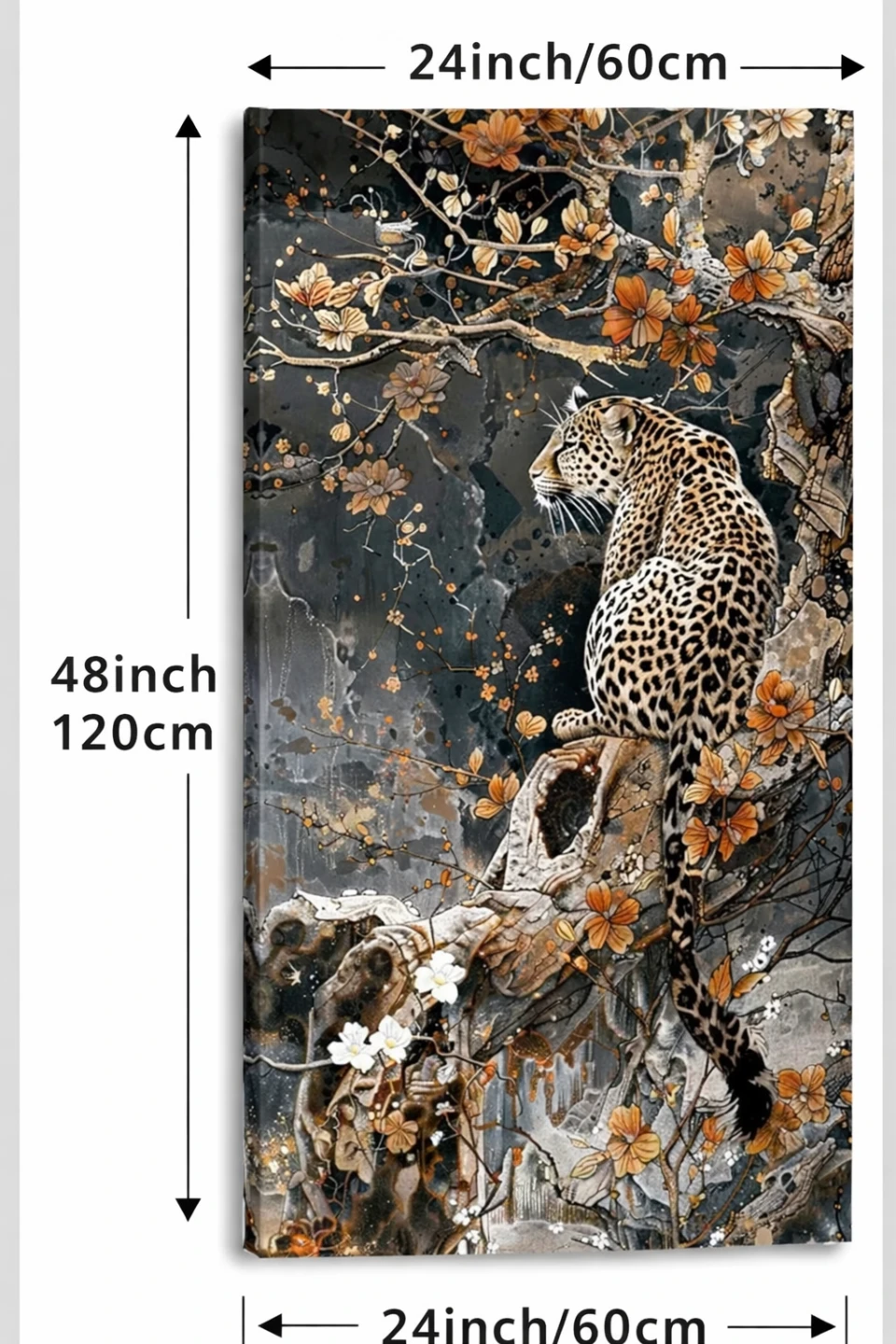 Large 24x48 Leopard Wall Art – Framed Canvas – Ready to Hang