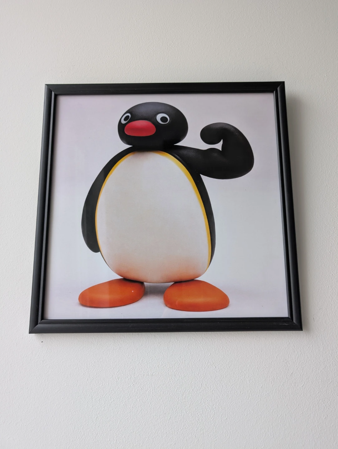 Framed Pingu flexing Print in black frame, strong penguin - photo 3