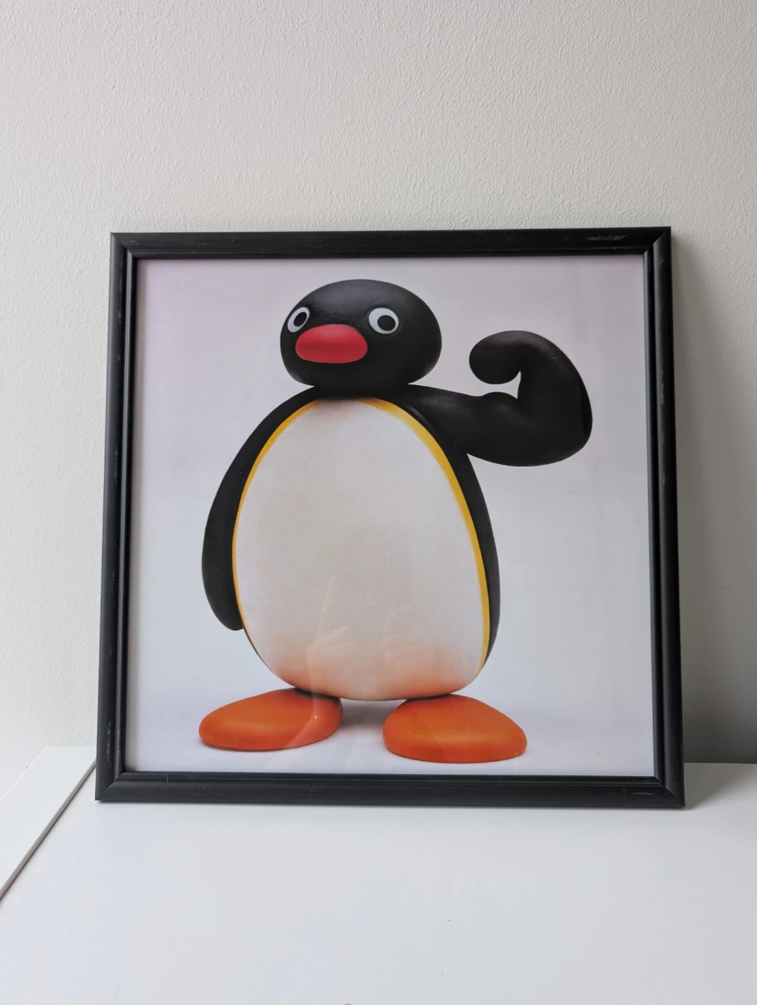 Framed Pingu flexing Print in black frame, strong penguin - photo 5