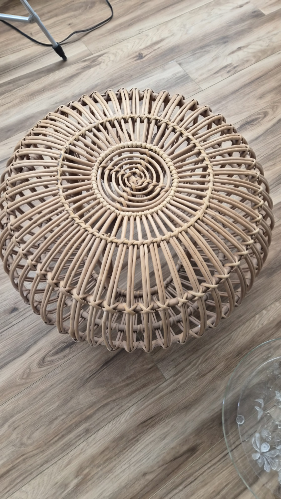 Rattan Ottoman with Glass Top