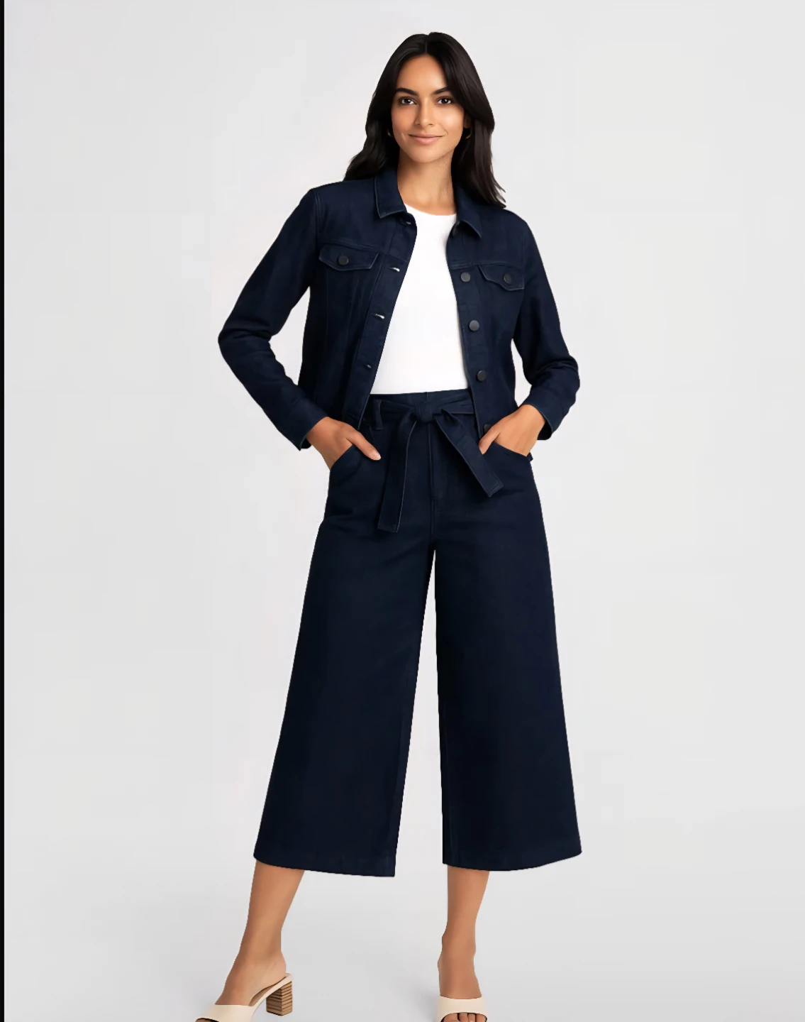 Lois Gaucho Wide Jeans With Belt Navy